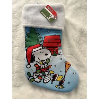 Photo of Ruz Peanuts Snoopy Woodstock Dog House Christmas Stocking Light Blue NWT