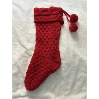Photo of Holiday Time 20" Red Cable Knit Christmas Stocking with Tassels & pom poms