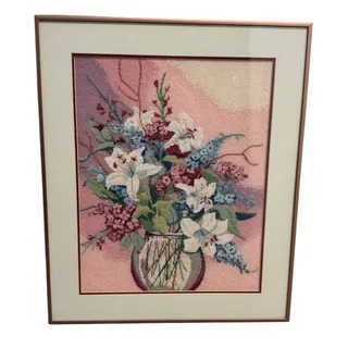 Photo of Vintage Framed Floral Needlepoint Bouquet – Grandmillennial Wall Art