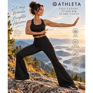 Photo of Athleta Salutation Stash Rib Flare Pants Black Large Petite NWT