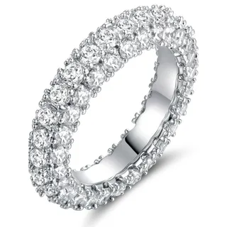 Photo of Womens Size 9 Three Row Cubic Zirconia Eternity Band Silver Tone Ring- New