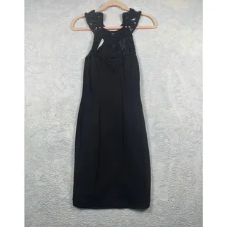 Photo of VTG Scott McClintock Girls 7/8 M Black Beaded Illusion Neck Formal Maxi Dress