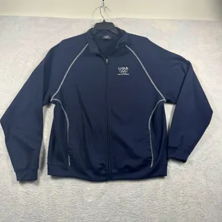 Photo of J America USA Volleyball Olympic Rings Track Jacket Mens XXL Navy Y2K Full Zip
