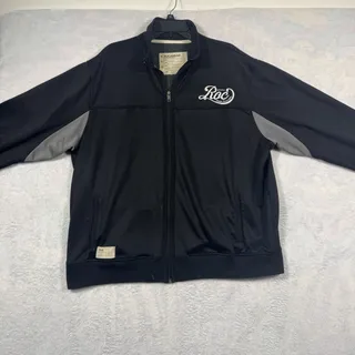 Photo of Rocawear R+ Track Jacket Mens 2XL Black Gray Full Zip Y2K Hip Hop Streetwear