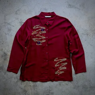 Photo of Y2K French Laundry 100% Silk Embroidered Button Up Womens M