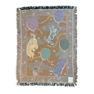 Photo of Vintage Disney Classic Pooh Tapestry Blanket Made in USA 30x40” Cotton Fringe