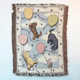 Photo of Vintage Disney Classic Pooh Tapestry Blanket Made in USA 30x40” Cotton Fringe
