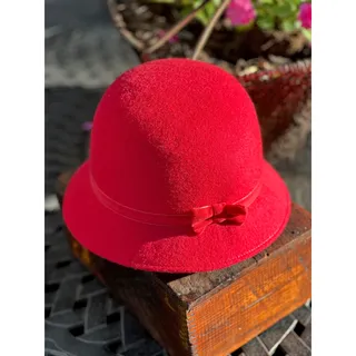 Photo of Janie and Jack Red Wool Cloche Hat Girls Size 4 5 Bow Dressy Holiday