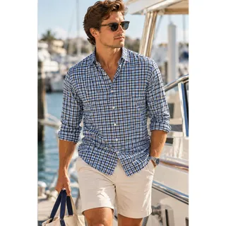 Photo of Peter Millar Men's XXL Classic Fit Blue Plaid Cotton Button Down Dress Shirt