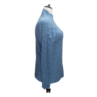 Photo of St John's Bay Petite L Durango Blue Cable Knit Gem Accent Sweater Cabincore