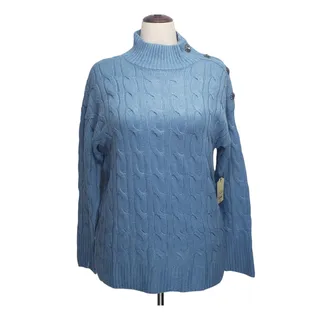 Photo of St John's Bay Petite L Durango Blue Cable Knit Gem Accent Sweater Cabincore
