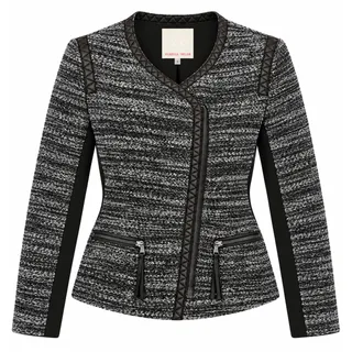 Photo of Rebecca Taylor Size 6 Wool Blend Jacket Leather Trim Moto Blazer Black Gray