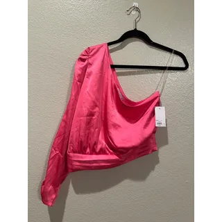 Photo of NWT So Hot Pink Satin One shoulder Ballon Sleeve w pleats XL