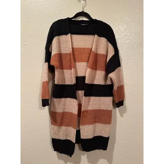 Photo of NWOT Shein Curve light knight long striped cardigan black tan beige 1XL