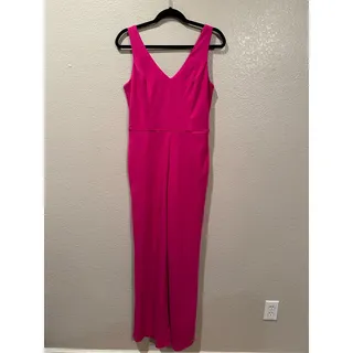 Photo of NWT Crystal Sky Hot Pink V-neck Straight Leg Pant Jumpsuit Sz L