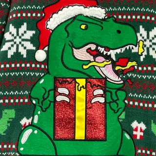 Photo of Blizzard Bay Ugly Christmas Sweater Mens Large Green T-Rex Dinosaur Santa Knit