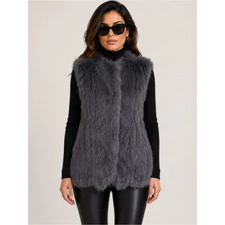 Photo of DOLCE CABO Grey Rabbit Fur Vest Medium Real Fur Hook Closure Luxe Glam
