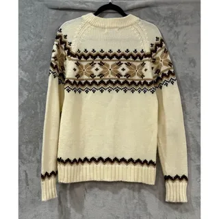 Photo of VINTAGE Fair Isle Nordic Sweater Cream & Brown Knit Broadway Taiwan Men's Size M