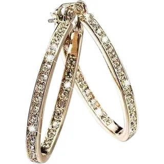 Photo of 14K Gold Tone Rhinestone Hoop Earrings Cubic Zirconia Style New