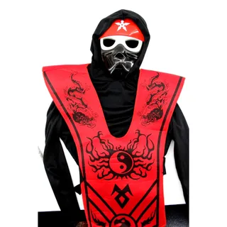 Photo of Boys Red And Black Ninja Cosplay Halloween Costume Flashing Lighted Mask Video