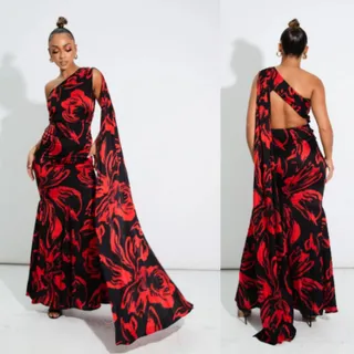 Photo of YAURA | NWT Adanna Gown in Ata Rodo Floral Chilli Pepper Maxi Dress UK 10 M