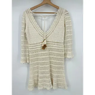 Photo of She Made Me | Neha Crochet Mini Dress in Natural Beach Cover Up S