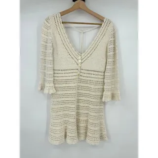 Photo of She Made Me | Neha Crochet Mini Dress in Natural Beach Cover Up S