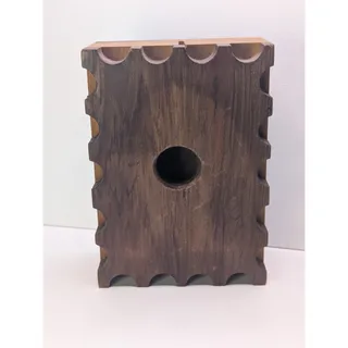 Photo of Mystery Wooden Box Scalloped Edge Top Slot Round Opening Rustic Decor Unidentifi