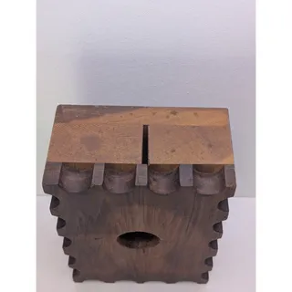 Photo of Mystery Wooden Box Scalloped Edge Top Slot Round Opening Rustic Decor Unidentifi