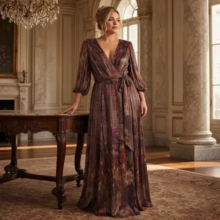Photo of Jessica Howard 20W NWT Metallic Earth‑Tone Abstract Faux Wrap Maxi Dress