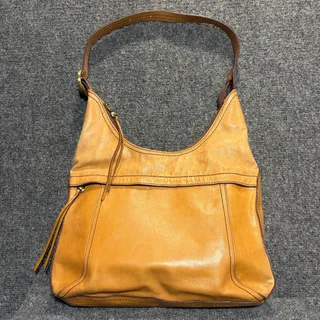 Photo of HOBO International Tan Leather Front Zip Pocket Slouchy Shoulder Bag Purse