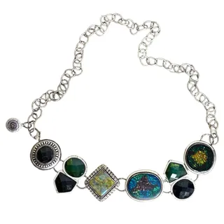Photo of Vintage Chicos Chain Belt Adjustable Silver Tone Aged Faux Jewel Stone Accents