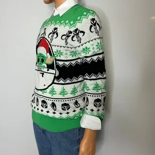 Photo of Star Wars Mandalorian Grogu Baby Yoda Christmas Sweater Mens Large Green Santa Hat