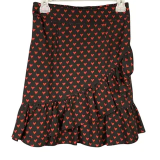 Photo of Maison Jules Heart Print Ruffle Skirt Small Black Red  Romantic Coquette NWT
