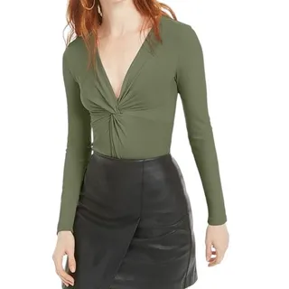 Photo of Bar III Dusty Olive Ribbed Twist Front Bodysuit Size Small NWT