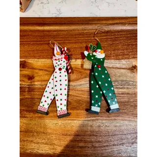 Photo of vintage hand-painted wooden clown Christmas ornaments folk-art style 80s 70s
