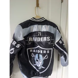 Photo of DIMI ROGUE Raiders #28 NFL Black Bomber Jacket Youth Size L (14-16) Roman #71