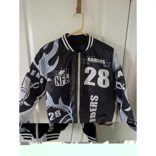 Photo of DIMI ROGUE Raiders #28 NFL Black Bomber Jacket Youth Size L (14-16) Roman #71