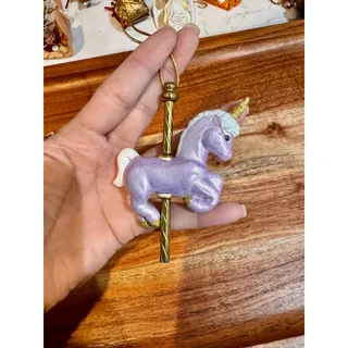 Photo of Hallmark purple carousel unicorn w/brass pole Christmas ornament 80s whimsical