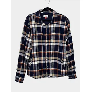 Photo of MARINE LAYER Navy Plaid Lined Flannel Shirt Jacket Shacket Medium Fall