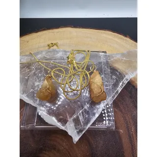 Photo of Raw Citrine pendant necklace Copper Wire W/ 16in gold Chain 14k plated