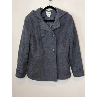Photo of ST. JOHN’S BAY Gray Wool Cashmere Hooded Peacoat Jacket Size Medium