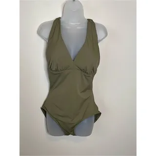 Photo of SPANX Olive Green Braided Strap Plunge One Piece Swimsuit Size 12 Resort