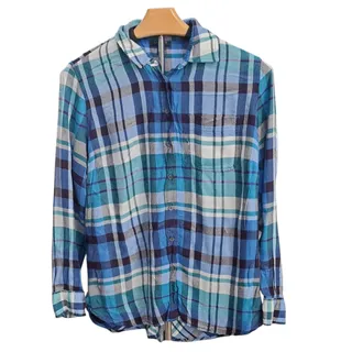Photo of Talbots Blue Plaid Light Flannel Button Down Top Small P