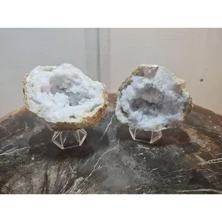 Photo of 1.18lbs Pair Geode Crystal Moroccan Quartz W /Stands