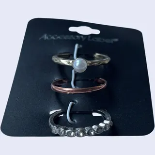 Photo of Accessory Label Mixed Metal 3 Ring Set Pearl Gold Rose Silver Boho Size 7