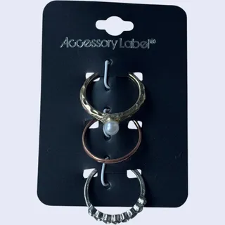 Photo of Accessory Label Mixed Metal 3 Ring Set Pearl Gold Rose Silver Boho Size 7