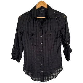 Photo of White House Black Market 0 Sheer Check Blouse Black Relaxed