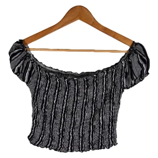 Photo of Smocked Off‑Shoulder Crop Top Y2K Black‑White – Size M