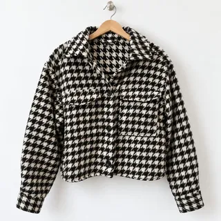 Photo of Divided H&M Black White Houndstooth Cropped Jacket EUC Size Small